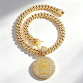 Fully diamond-encrusted Cuban pendant necklace