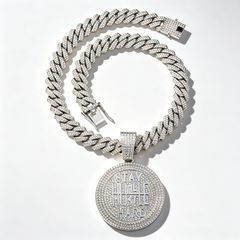 Fully diamond-encrusted Cuban pendant necklace