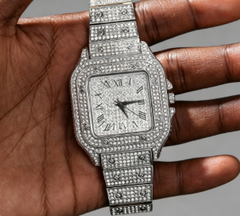 Diamond-encrusted watch with square design