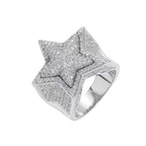 Three-dimensional five-pointed star diamond-encrusted ring
