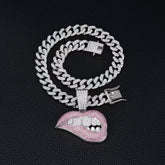 Pink lip diamond necklace
