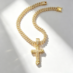 14MM Moissanite Ancient Cross-shaped Cuban Necklace
