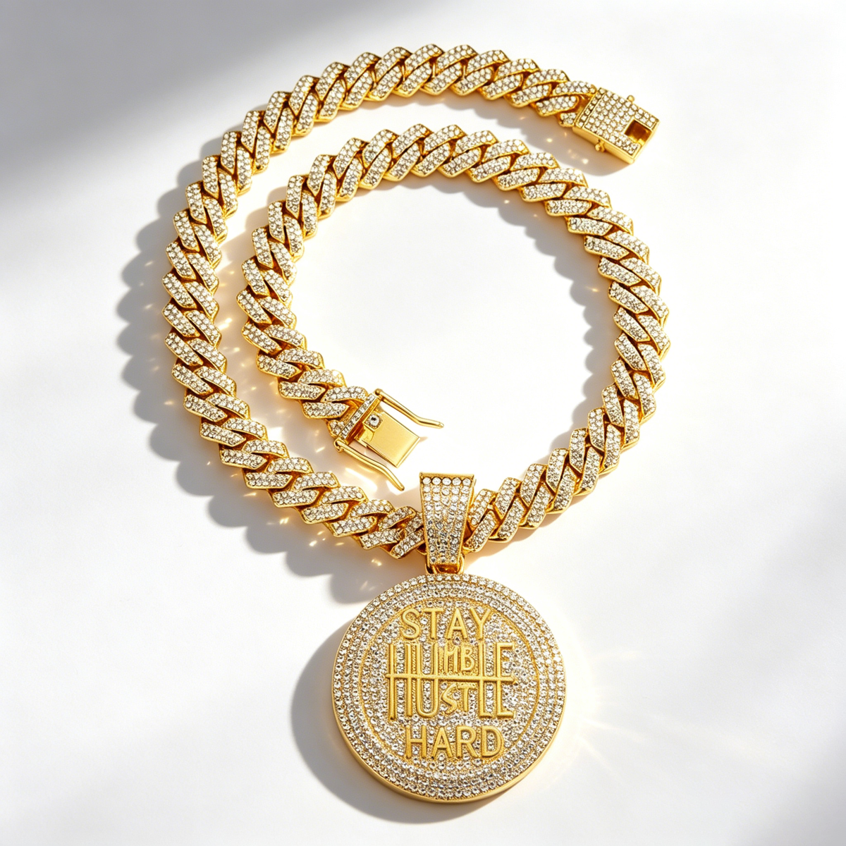 Fully diamond-encrusted Cuban pendant necklace