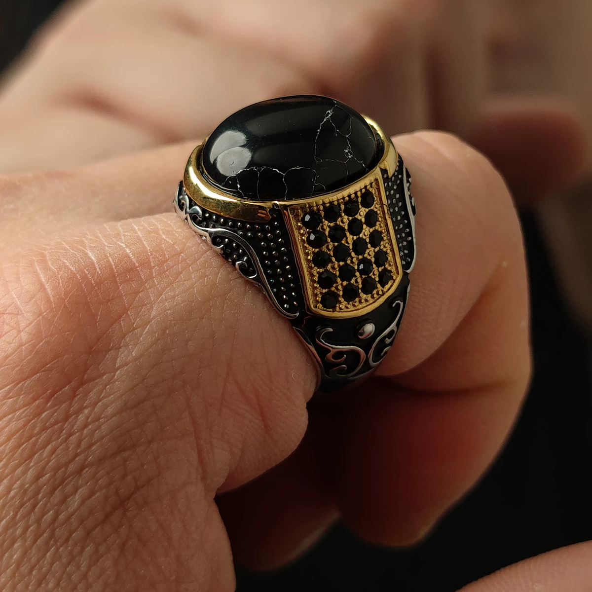 Black diamond gemstone ring