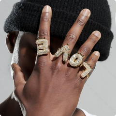 Fully diamond-encrusted letter ring