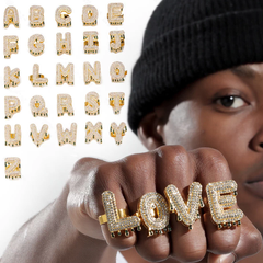 Fully diamond-encrusted letter ring