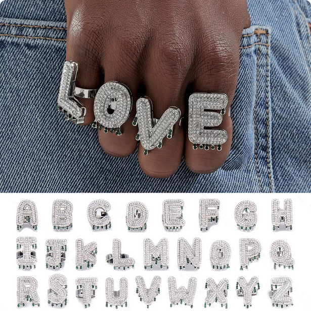 Fully diamond-encrusted letter ring