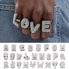Fully diamond-encrusted letter ring