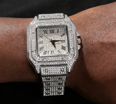 Diamond-encrusted watch with square design