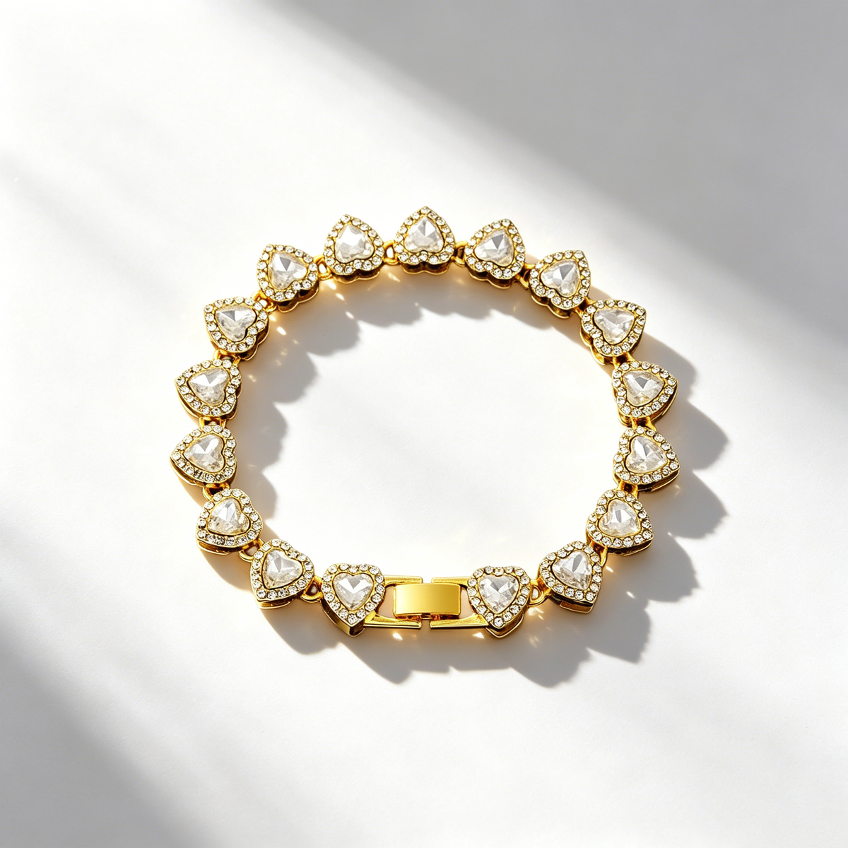 Heart-shaped fully diamond-encrusted bracelet