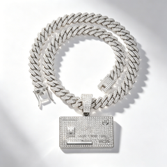 Credit card swipe and diamond pendant Cuban necklace