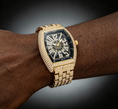 Whiskey barrel diamond-encrusted gold watch