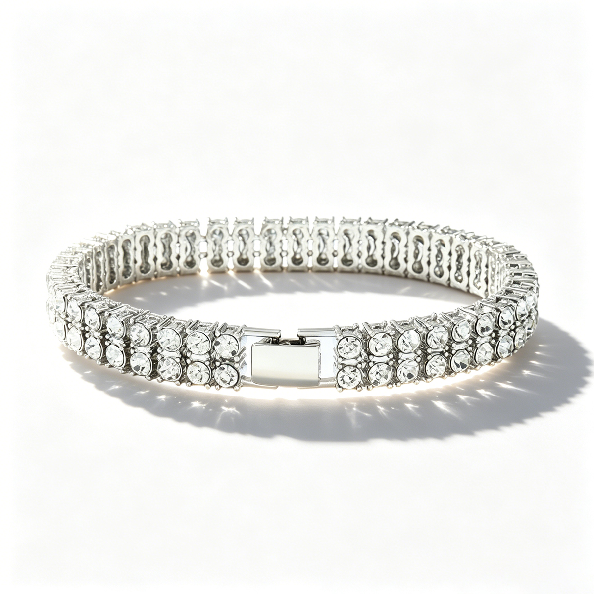 Double-row fully diamond-encrusted tennis bracelet