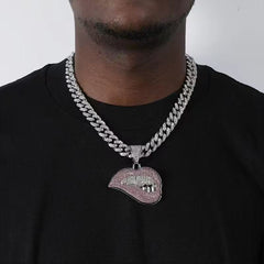 Pink lip diamond necklace