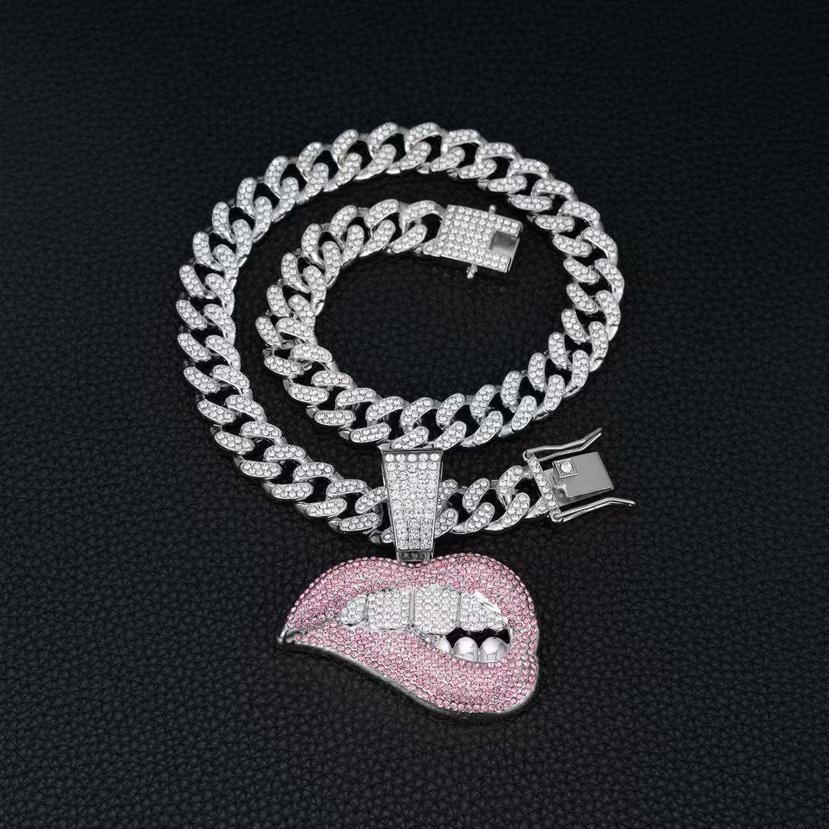 Pink lip diamond necklace