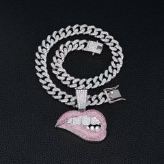 Pink lip diamond necklace