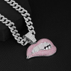 Pink lip diamond necklace