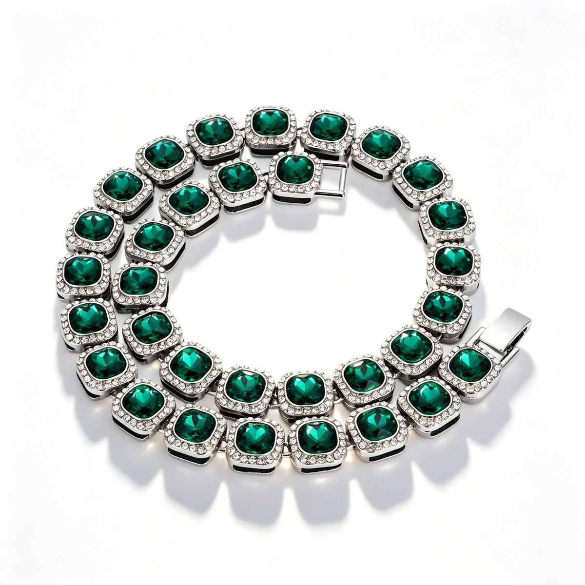 Green glass bracelet with diamonds